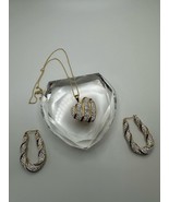 Vintage JCM Gold Over Sterling Crystal Heart Necklace 17.5” Earring 4.2c... - $77.05 CAD