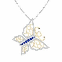 ANGARA Blue Sapphire and Diamond Butterfly Pendant in Two Tone in 14K Solid Gold - £1,482.83 GBP