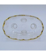 Glass Clear Bowl 4 Footed 6x3&quot; elegant Gold Trim scalloped - $10.33 CAD