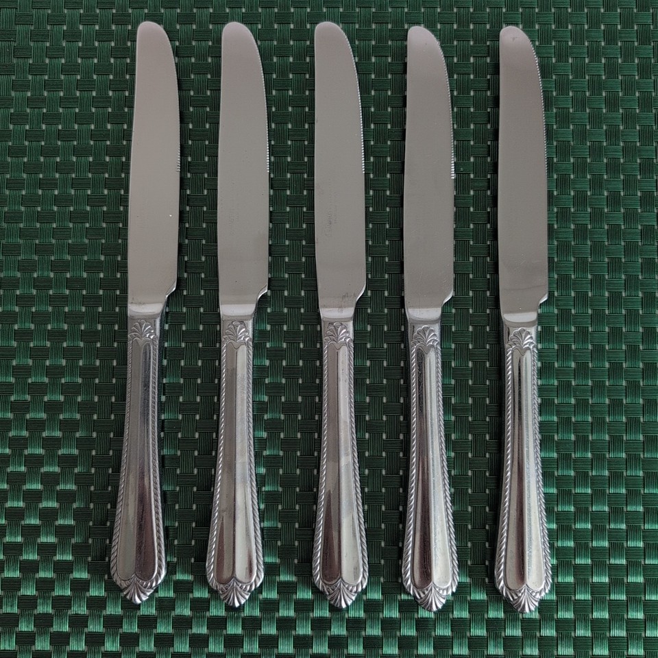 5 Hampton Silversmiths RENEE Dinner Knives Stainless 18/10 Rope Edge Glo... - $5.99