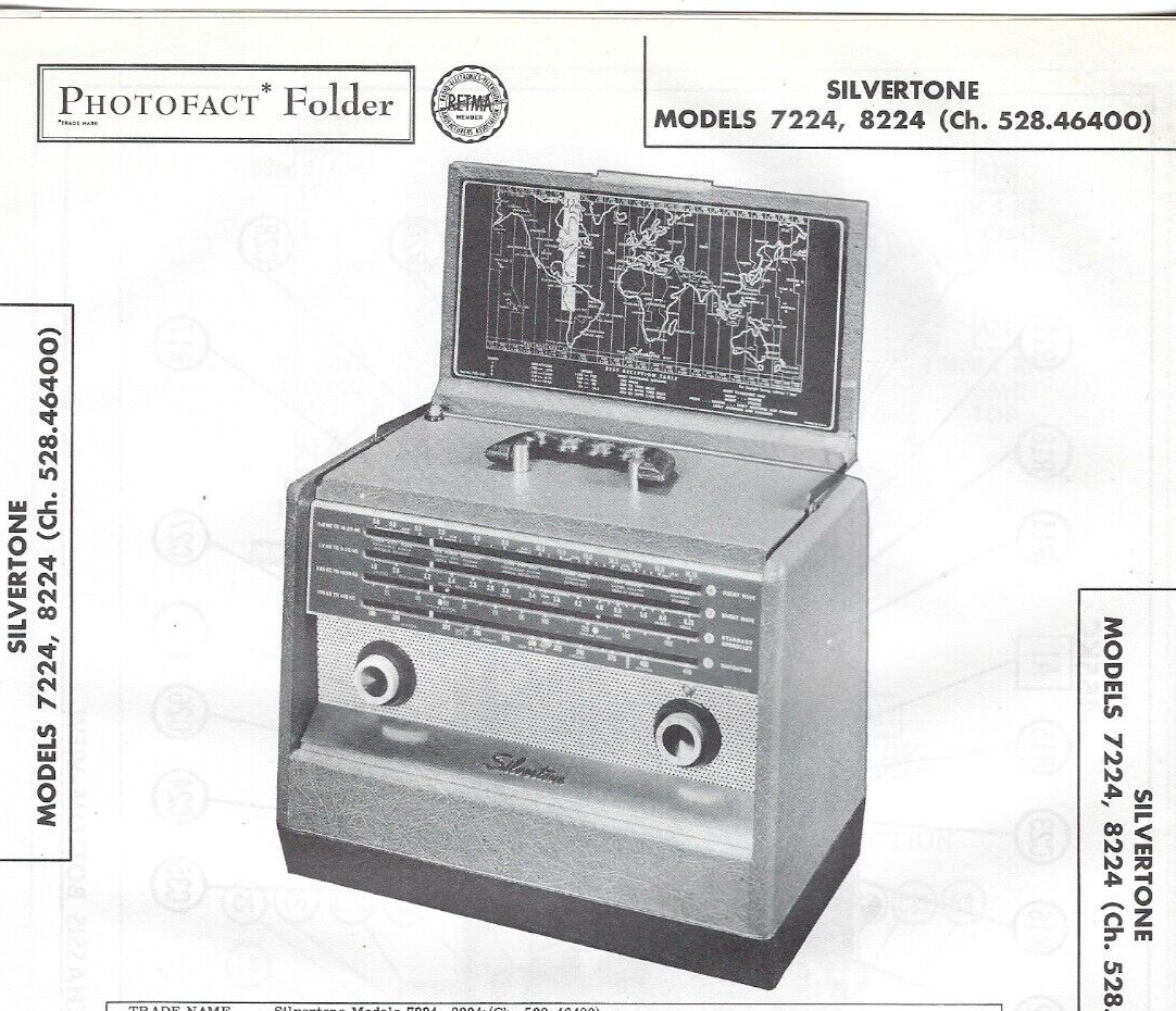 Primary image for 1957 SILVERTONE 7224 8224 AM RADIO Photofact MANUAL Portable Receiver 4-Band