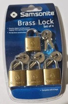 Samsonite Set of 4 Small Brass Locks w/ keys. New, Sealed In Blister Pack - $9.49