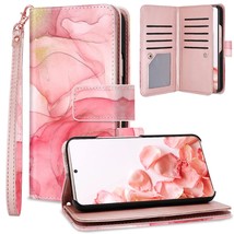 For Samsung Galaxy S22 Plus Case Wallet, Rose Gold Marble 9 Card Holder Pu Leath - £22.13 GBP
