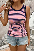 Striped Contrast Round Neck Tank - $27.81