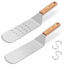 Metal Spatula Set, Stainless Steel Griddle Spatula Tools Kit With Wooden Handle, - £19.73 GBP