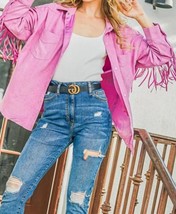 And The Why Fringe Back Button Down Shacket Mauve Pink - $37.00