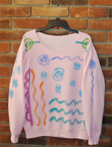 Hand Painted Abstract Art Raw Edge Neckline Pink Sweatshirt Unisex Size M - $29.75