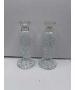 Pair of Hofbauer Germany Heavy Lead Crystal Cut Glass Candlesticks Etche... - $81.22 CAD