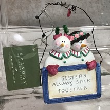 Christmas Ornament Resin Snowmen Women Sign Sisters Always Stick Together - $9.89