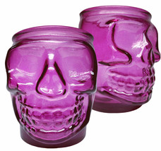 Skull Glass Fuchsia 13.5 oz,  Set of 2, Drinking Glass Candle Holder Gothic - £23.64 GBP