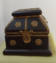 Gold Frankincense Myrrh  small Chest made of wood and brass 3 x 3 1/4&#39; x 3  - £12.46 GBP