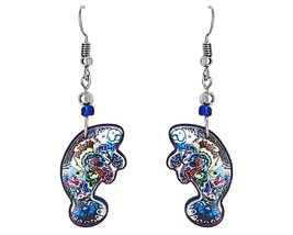 Psychedelic Manatee Sea Animal Graphic Dangle Earrings - Womens Fashion Handmade - £11.67 GBP