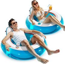 Qpau Inflatable Pool Float 2 Pack | Backrest &amp; Armrest Support Water Float Chair - £39.31 GBP