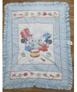 Disney Babies Mickey Minnie Mouse Drum toys Crib quilt comforter blue FLAWS - £77.69 GBP