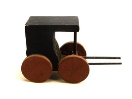 Amish Buggy Wooden Block Figurine, Brown Disc Wheels, Vintage, AMSH-29 - $14.65