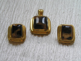 Estate Demi Brown &amp; Black Lacey Animal Print Rectangle Pendant &amp; Pierced Earring - $8.59