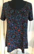 Lularoe Black Red Green &amp; Purple Floral Pattern Classic T Shirt Women’s S - £7.83 GBP