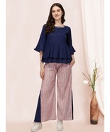 Daily Wear Navy Blue Pleated Peplum Top With Strip Palazzo Pant co-ord. ... - £35.56 GBP