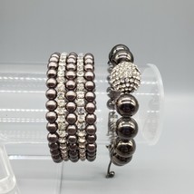 Gunmetal Rhinestone Bracelets (2) Disco Ball Slide Closure Memory Wire Wrap - $19.99