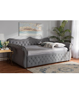 Caspian Gray Velvet Fabric Upholstered and Crystal Tufted Queen Size Daybed - €889,19 EUR