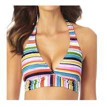 Anne Cole PAINTED SKY MULTI STRIPE Rainbow Halter Bikini Swim Top | Sz M... - $26.18
