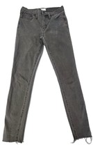 MADEWELL Women&#39;s 9&quot; High Rise Skinny Jeans Gray Distress Raw Hem Size 27T - £14.45 GBP