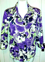 Large Christopher &amp; Banks Purple Floral 3/4 Sleeve Cotton Blazer Jacket - £9.03 GBP