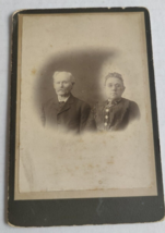 Vintage Cabinet Card Woman in Striped Dress and Man in Dark Suit - £13.34 GBP