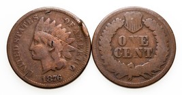 Lot of 2 Indian Cents 1868 + 1876 in About Good Condition, Brown Color - £57.43 GBP