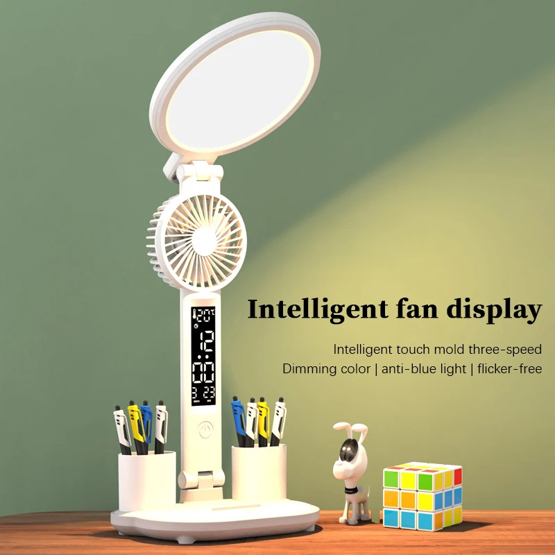 LED Clock Table Lamp USB Chargeable Dimmable Desk Lamp Plug-in LED Fan L... - $21.29+