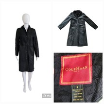 Cole Haan City Genuine Lambskin Shearling Black Suede Coat Knee Length sz Small - £174.44 GBP