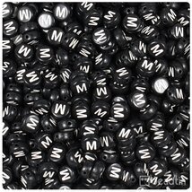 BeadTin Black Opaque 7mm Coin Plastic Alphabet Beads - White Letter M (1... - $2.09