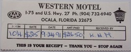Vintage Budget Host Western Motel Ocala Florida Receipt 1991 - £1.55 GBP