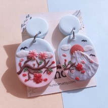 Sakura Flower Earrings • Fuji Mountain Earrings • Polymer Clay Earrings  - $35.00