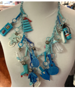 Vintage 80s Charm Necklace 14 Blue Plastic Charms Bell Toilet Bike Skate... - €72,48 EUR
