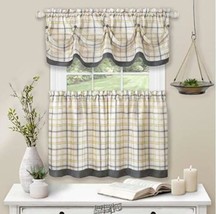 Tattersall Tier and Valance Set Grey Yellow 58"W x 36"L - £14.84 GBP