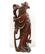 Antique Chinese Carved Rosewood Immortal Figure Arhat Luohan with Staff - €85,16 EUR