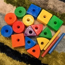 Vtg 90s Fisher Price Creative Blocks Multi Color Plastic Shapes Stacking #2048 - £12.75 GBP