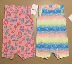 LOT OF 2 - Hurley Infant Baby Girl&#39;s Romper Jumpsuit Size 3M 3Months - £17.37 GBP