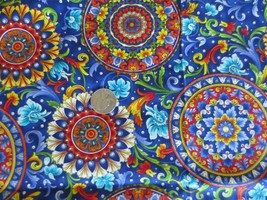 3760. Timeless Treasures SIENA on Navy Craft, Quilting COTTON FABRIC-43&quot; x 1 yd. - £7.19 GBP