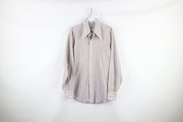 Vintage 50s Macys Mens Large Rainbow Striped Color Block Collared Button Shirt - £54.46 GBP