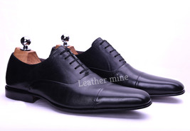 Men Handmade Black Leather Lace Up Dress Shoes Genuine Leather Custom Shoes - £129.88 GBP