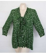 Maeve Anthropologie M Green White Clouds Tie Neck Swing Flowy Tunic Top - $24.75
