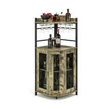 Luxurious Corner Bar Cabinet with Glass Holder and Adjustable Shelf Elegant - £143.87 GBP