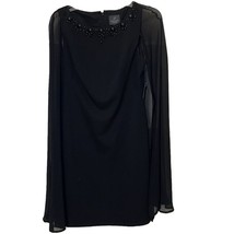 Adrianna Papell Black Cocktail Dress Sheer Split Sleeve Overlay Womens 6... - $45.00
