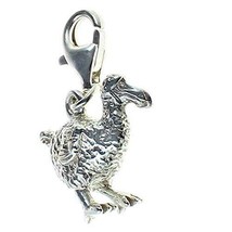 Sterling 925 Solid Silver Charm Pendant Dodo Bird Clip Fit or Rings. Han... - $29.40
