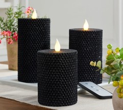 Home Reflections S/3 Assorted Honeycomb LED Glitter Candles in Black - £154.70 GBP