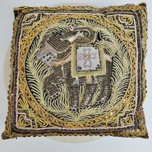 Antique Burmese Kalaga Pillow Tapestry Textile Sequin &amp; Bead Elephant 13&quot; - £27.41 GBP