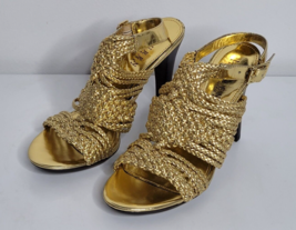 Lauren Ralph Lauren Womens Slingback Sandals Heel Gold 6.5 Holleen Braid Strappy - £27.52 GBP
