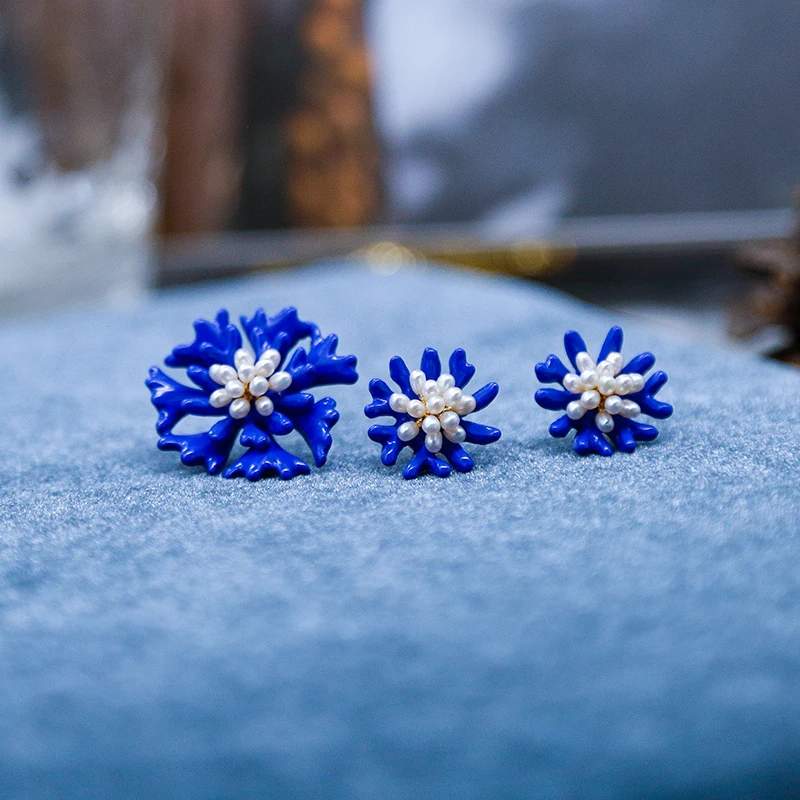 Vanssey Fashion Jewelry Blue Flower Cornflower Bluebottle Natural Pearl ... - £19.26 GBP+